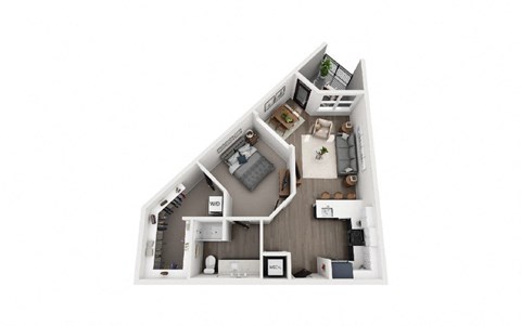 Floor plan for 1 bed, 1 bath, 769 sqft